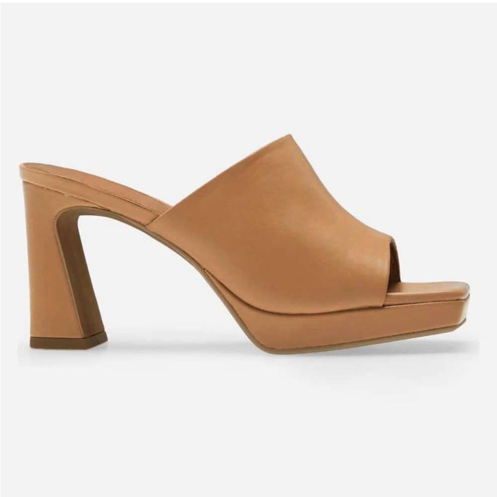 Elegant Tan Women's Mules Platform Chunky Heels Mules Square Open Toe High